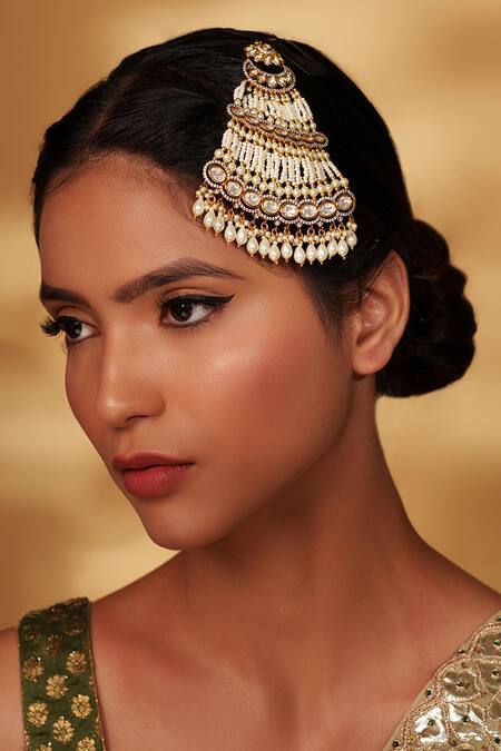 Zevar By Geeta Gold Plated Polki Studded Pearl Passa Online at Aza Fashions Zevar By Geeta_Gold Plated Polki Studded Pearl Passa _Online_at_Aza_Fashions