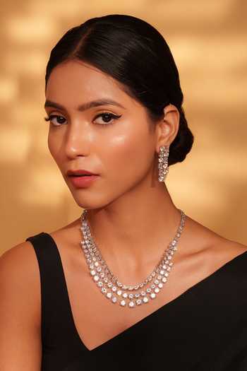 Buy Zevar By Geeta White Stones Embellished Layered Necklace Set Online at Aza Fashions Buy_Zevar By Geeta_White Stones Embellished Layered Necklace Set _Online_at_Aza_Fashions