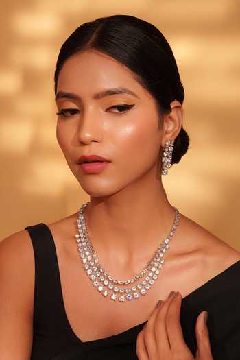 Shop Zevar By Geeta White Stones Embellished Layered Necklace Set Online at Aza Fashions Shop_Zevar By Geeta_White Stones Embellished Layered Necklace Set _Online_at_Aza_Fashions