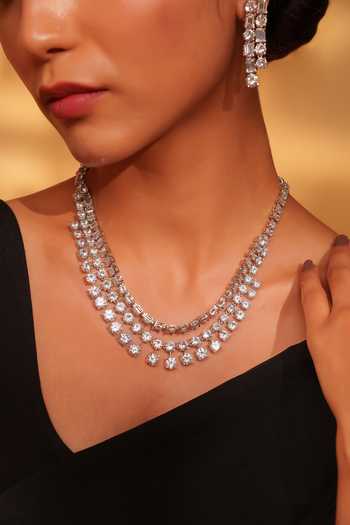 Zevar By Geeta White Stones Embellished Layered Necklace Set at Aza Fashions Zevar By Geeta_White Stones Embellished Layered Necklace Set _at_Aza_Fashions