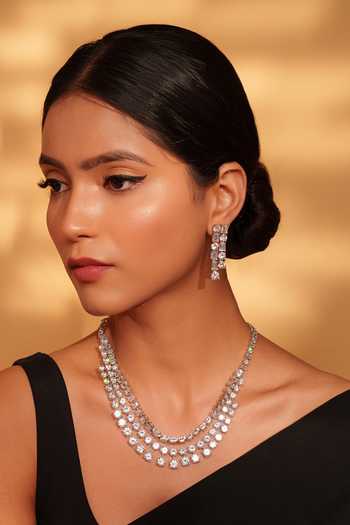 Buy Zevar By Geeta White Stones Embellished Layered Necklace Set at Aza Fashions Buy_Zevar By Geeta_White Stones Embellished Layered Necklace Set _at_Aza_Fashions