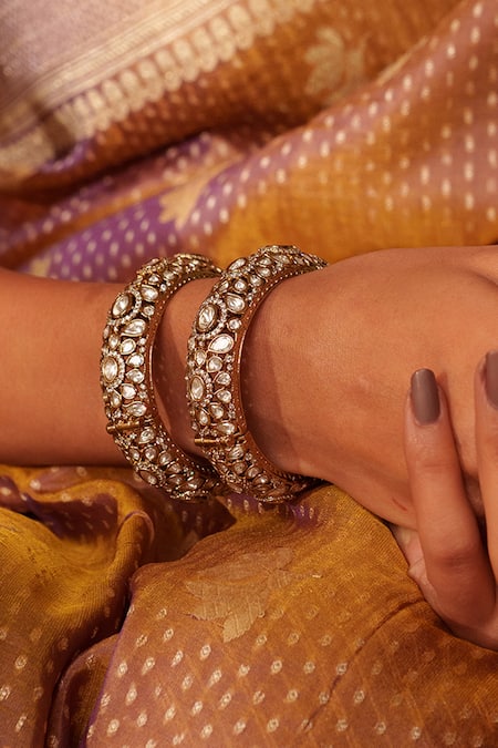 Buy Zevar By Geeta Gold Plated Diamonds, Stones Kundan Polki Embellished Bangles Set Buy_Zevar By Geeta_Gold Plated Diamonds, Stones Kundan Polki Embellished Bangles Set