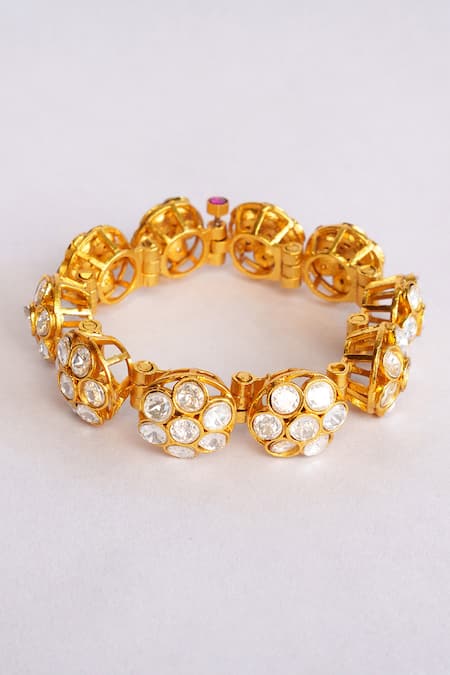Zevar By Geeta Gold Floral Carved Moissanite Bracelet 
