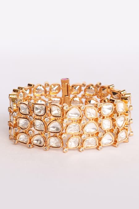 Zevar By Geeta_Gold Plated Imitation Diamonds Polki Kundan Embellished Bracelet _Online_at_Aza_Fashions