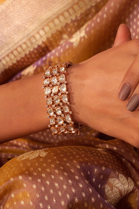Zevar By Geeta_Gold Plated Imitation Diamonds Polki Kundan Embellished Bracelet _at_Aza_Fashions