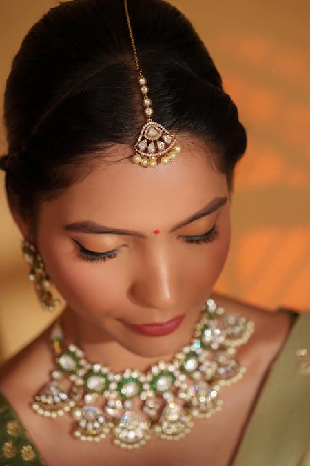 Buy_Zevar By Geeta_Gold Plated Pearls Floral Cutwork Kundan Jewellery Set 