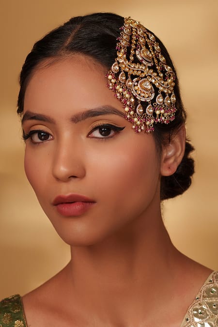 Zevar By Geeta Red Gold Two Tone Kundan Passa Online at Aza Fashions Zevar By Geeta_Red Gold Two Tone Kundan Passa _Online_at_Aza_Fashions