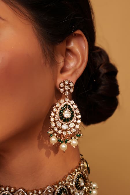 Zevar By Geeta Green Pearls, Stones, Piping, Zari Floret Cutwork Choker Set Online at Aza Fashions Zevar By Geeta_Green Pearls, Stones, Piping, Zari Floret Cutwork Choker Set _Online_at_Aza_Fashions