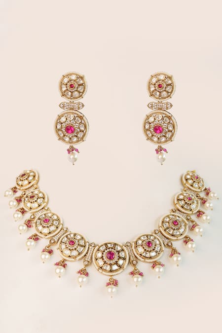 Zevar By Geeta Floret Cutwork Choker & Earrings Set 