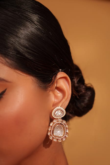 Zevar By Geeta Gold Plated Zari, Stones Polki Kundan Necklace And Earrings Set Online at Aza Fashions Zevar By Geeta_Gold Plated Zari, Stones Polki Kundan Necklace And Earrings Set _Online_at_Aza_Fashions