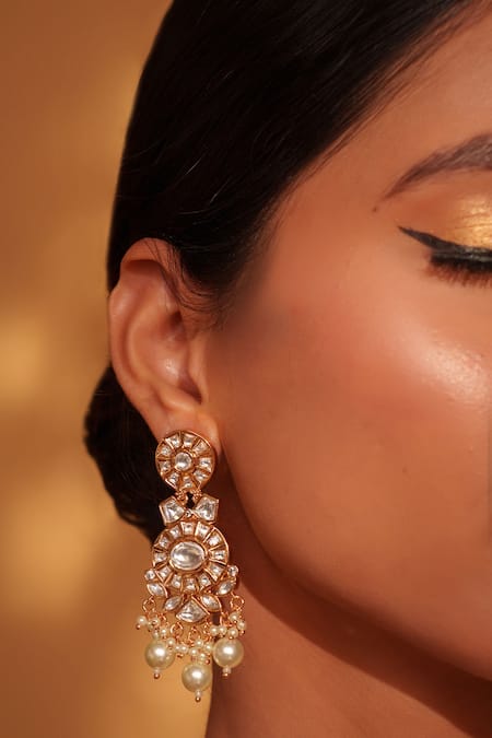 Zevar By Geeta_Gold Plated Pearls, Piping Polki Studded Choker Set _Online_at_Aza_Fashions