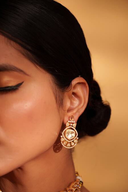 Zevar By Geeta_Gold Plated Stones Moissanite Studded Choker Set_at_Aza_Fashions