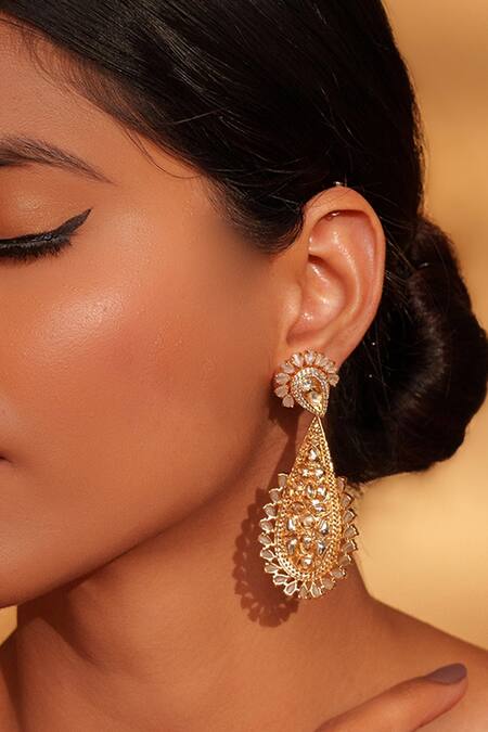 Zevar By Geeta White Stones Kundan Dangler Earrings Online at Aza Fashions Zevar By Geeta_White Stones Kundan Dangler Earrings _Online_at_Aza_Fashions