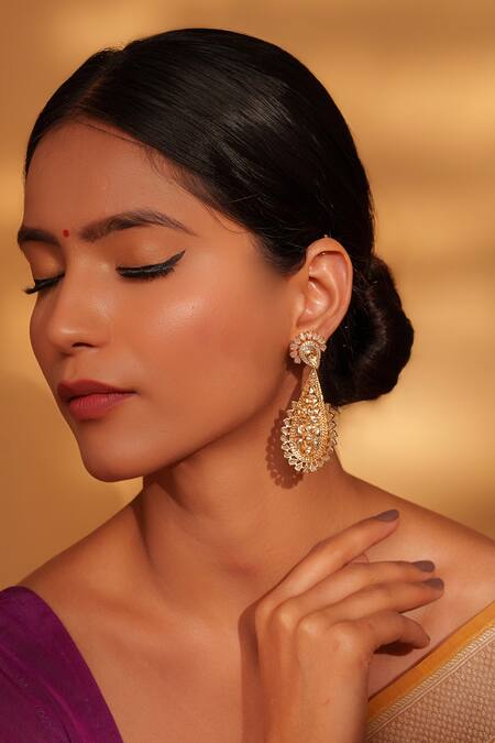Buy Zevar By Geeta White Stones Kundan Dangler Earrings Online at Aza Fashions Buy_Zevar By Geeta_White Stones Kundan Dangler Earrings _Online_at_Aza_Fashions