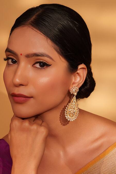 Shop Zevar By Geeta White Stones Kundan Dangler Earrings Online at Aza Fashions Shop_Zevar By Geeta_White Stones Kundan Dangler Earrings _Online_at_Aza_Fashions