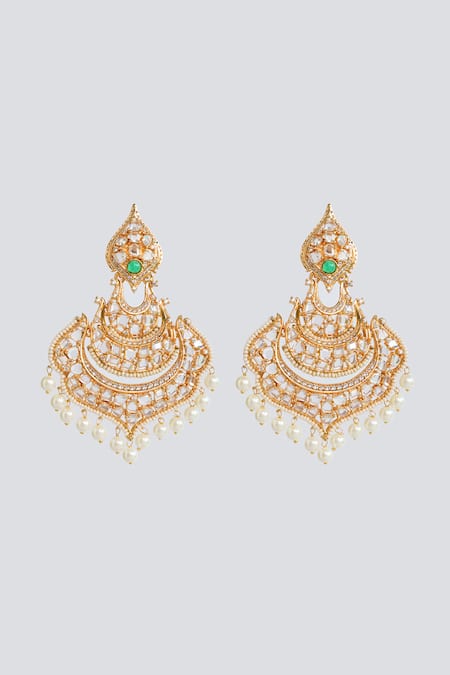 Zevar By Geeta Kundan Stone Ethnic Motif Dangler Earrings 