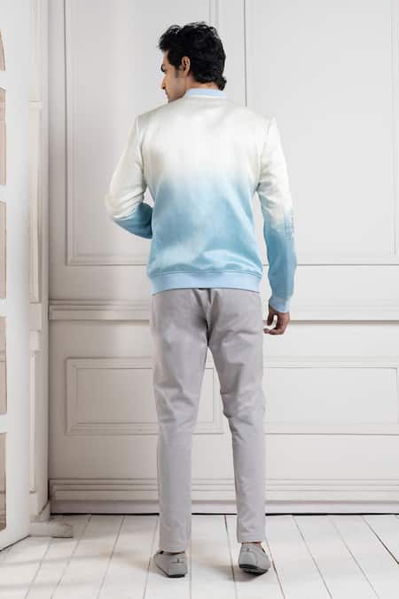 Smriti By Anju Agarwal Sky Blue Floral Embroidered Bomber Jacket 