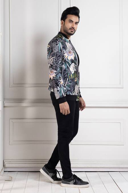 Smriti By Anju Agarwal Multi Color Satin Botanical Floral Bomber Jacket Online at Aza Fashions Smriti By Anju Agarwal_Multi Color Satin Botanical Floral Bomber Jacket _Online_at_Aza_Fashions