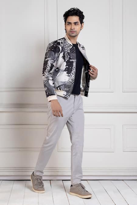 Shop_Smriti By Anju Agarwal_Multi Color Satin Beads Abstract Print Bomber Jacket _at_Aza_Fashions