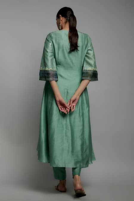 Loka By Veerali Raveshia Teal Green Mirror Work Kurta Pant Set 