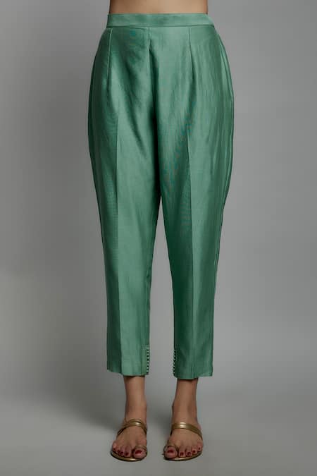 Loka By Veerali Raveshia Green Chanderi Silk, Tussar, Georgette Mirrors, Teal Work Kurta Pant Set Online at Aza Fashions Loka By Veerali Raveshia_Green Chanderi Silk, Tussar, Georgette Mirrors, Teal Work Kurta Pant Set _Online_at_Aza_Fashions