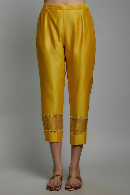 Loka By Veerali Raveshia Yellow Chanderi Silk, Tussar, Georgette Mango Embroidered Kurta Pant Set Online at Aza Fashions Loka By Veerali Raveshia_Yellow Chanderi Silk, Tussar, Georgette Mango Embroidered Kurta Pant Set _Online_at_Aza_Fashions