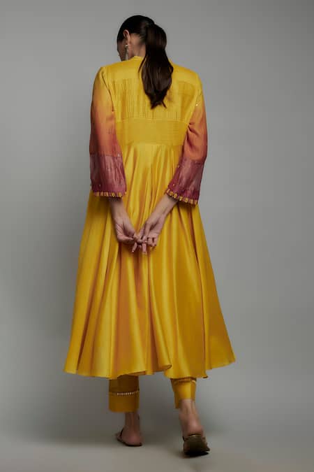 Loka By Veerali Raveshia Mango Yellow Embroidered Kurta Pant Set 