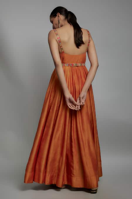 Loka By Veerali Raveshia Embroidered Orange Anarkali Set 