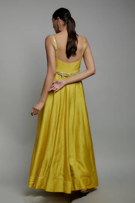 Loka By Veerali Raveshia Lime Yellow Embroidered Anarkali Set 