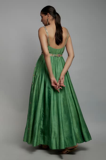 Loka By Veerali Raveshia Teal Green Embroidered Anarkali Set 