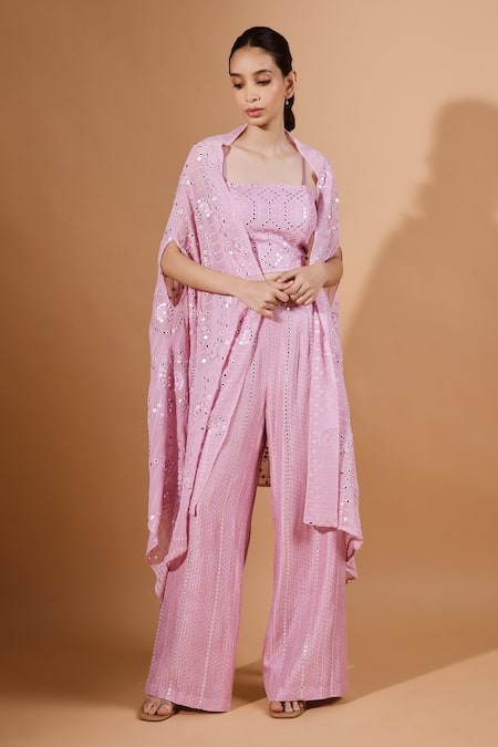 Kavita D Mirror Bloom Embroidered Cape & Pant Set 