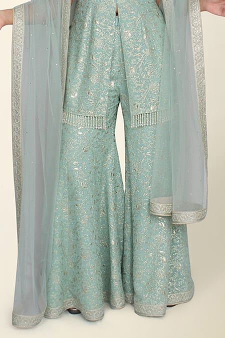 Kavita D_Blue Georgette Embroidery, Sequins Round Neck Gul Aqua Kurta Set _Online_at_Aza_Fashions