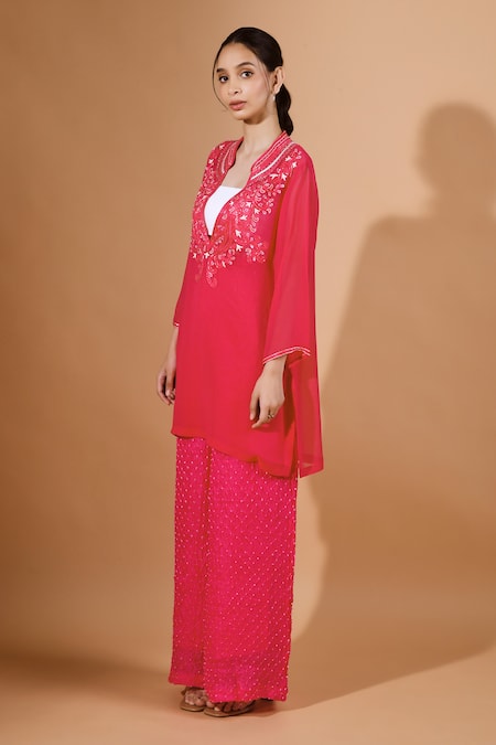 Kavita D Bloom Embroidered Kurta & Bandhani Pant 