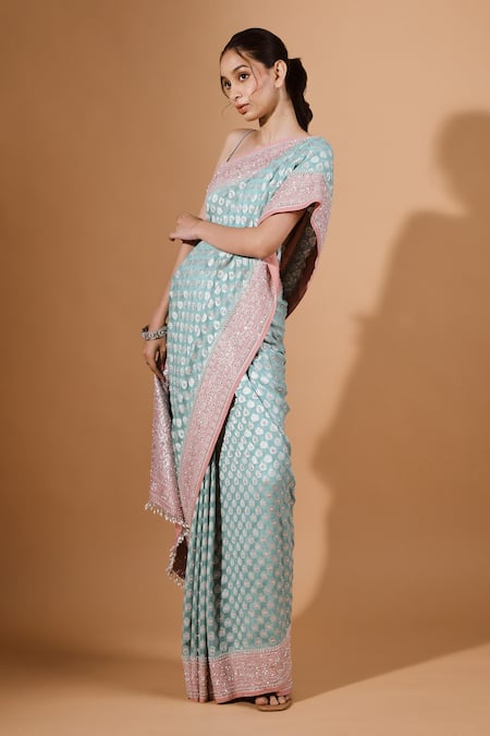 Kavita D Butti Woven Blue Saree Set 