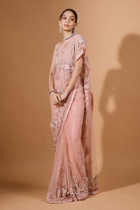 Kavita D 3D Bloom Embroidered Net Saree Set 