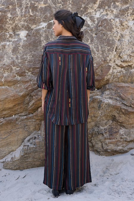 Ayaka Black Puffed Sleeve Striped Shirt 