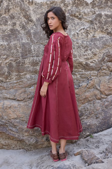 Ayaka Burgundy Blossom Vine Embroidered Dress 