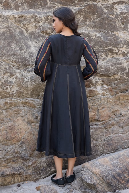 Ayaka Black Puffed Sleeves Embroidered Dress 