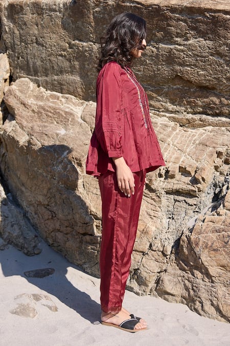Ayaka Burgundy Scalloped Hem Pant 
