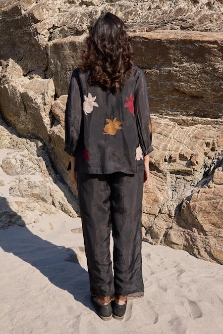 Shop_Ayaka_Black Cotton, Viscose Scalloped Hem Pant _at_Aza_Fashions