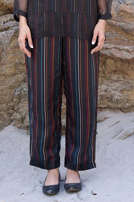 Ayaka_Black Cotton, Viscose Striped Straight Pant _Online_at_Aza_Fashions