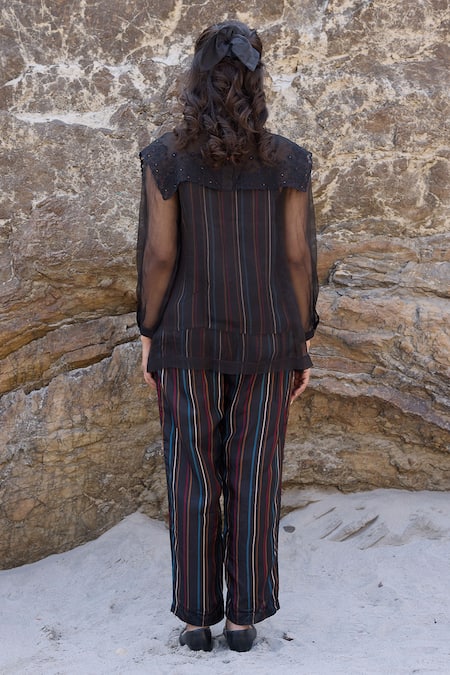Ayaka Black Striped Straight Pant 