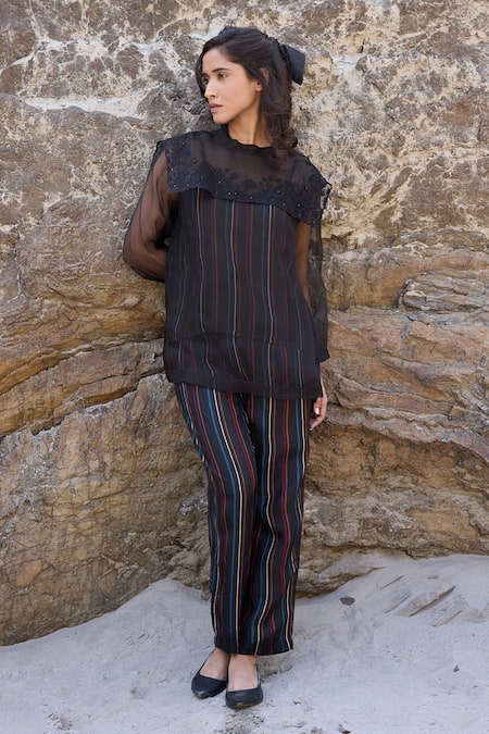 Ayaka Black Striped Straight Pant 