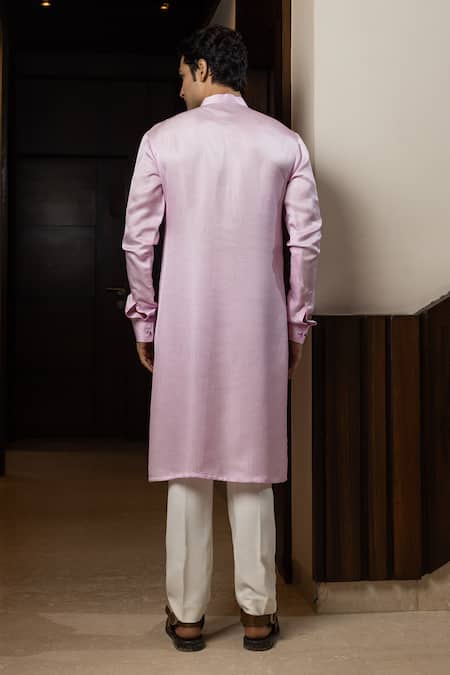 Shop Yoseba Pink Linen, Satin, Cotton Pleated Kurta And Pant Pyjama Set at Aza Fashions Shop_Yoseba_Pink Linen, Satin, Cotton Pleated Kurta And Pant Pyjama Set _at_Aza_Fashions