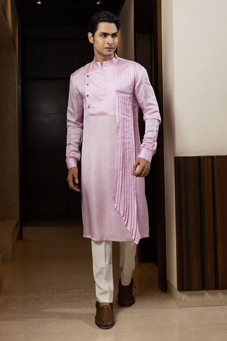 Yoseba Pink Linen, Satin, Cotton Pleated Kurta And Pant Pyjama Set Online at Aza Fashions Yoseba_Pink Linen, Satin, Cotton Pleated Kurta And Pant Pyjama Set _Online_at_Aza_Fashions