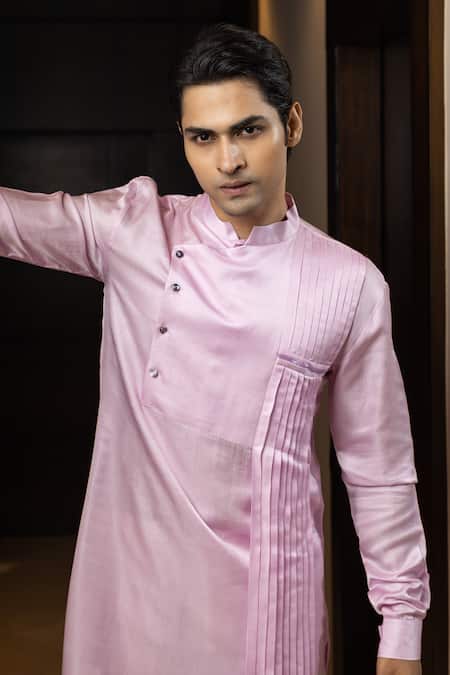 Shop Yoseba Pink Linen, Satin, Cotton Pleated Kurta And Pant Pyjama Set Online at Aza Fashions Shop_Yoseba_Pink Linen, Satin, Cotton Pleated Kurta And Pant Pyjama Set _Online_at_Aza_Fashions