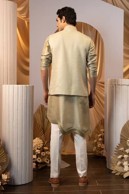 Yoseba Embroidered Green Bundi Kurta Set 