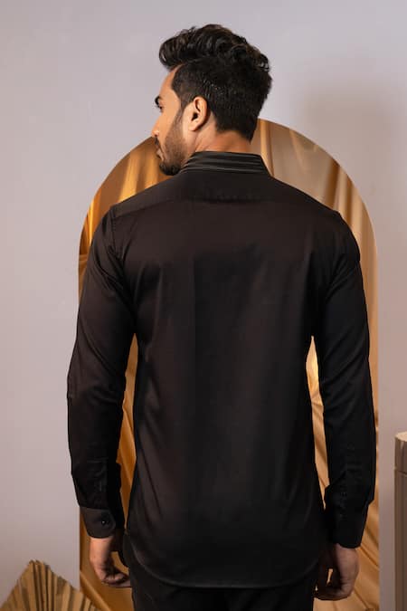 Shop Yoseba Black Cotton Designer Highlighted Collar Shirt at Aza Fashions Shop_Yoseba_Black Cotton Designer Highlighted Collar Shirt _at_Aza_Fashions