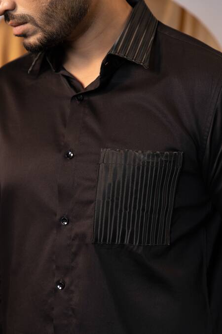 Yoseba Black Cotton Designer Highlighted Collar Shirt Online at Aza Fashions Yoseba_Black Cotton Designer Highlighted Collar Shirt _Online_at_Aza_Fashions