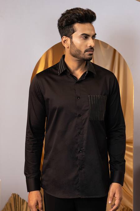 Buy Yoseba Black Cotton Designer Highlighted Collar Shirt Online at Aza Fashions Buy_Yoseba_Black Cotton Designer Highlighted Collar Shirt _Online_at_Aza_Fashions